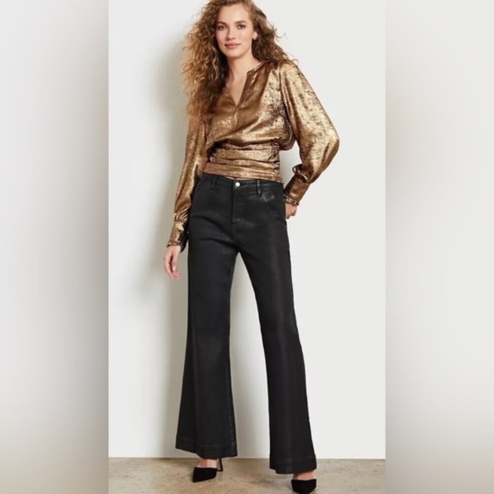 NWT Sam Edelman‎ Black Coated Bay Flare Trouser Jeans 30214483-248 Size 29